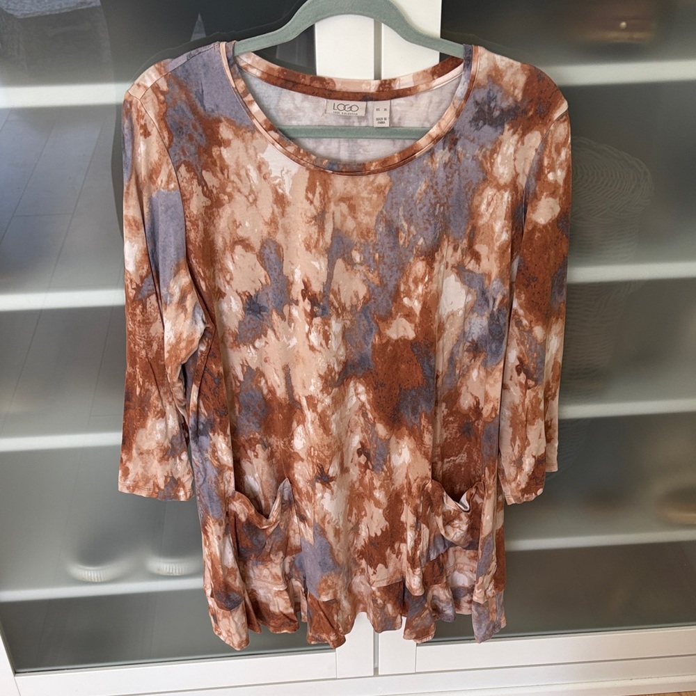 LOGO by Lori Goldstein Tie-Dye Tunic - Brown and Blue XL